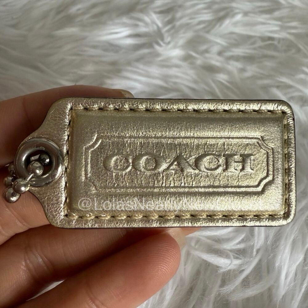 2" COACH Gold Brown Fob Bag Charm Hang tag Hangtag